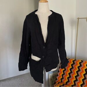 Luukaa Lagenlook Asymmetrical Cut Out Linen Buttoned Top